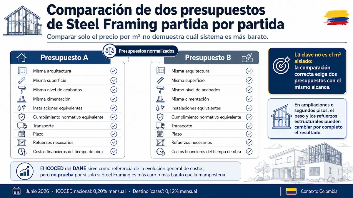 Comparación de dos presupuestos de Steel Framing partida por partida