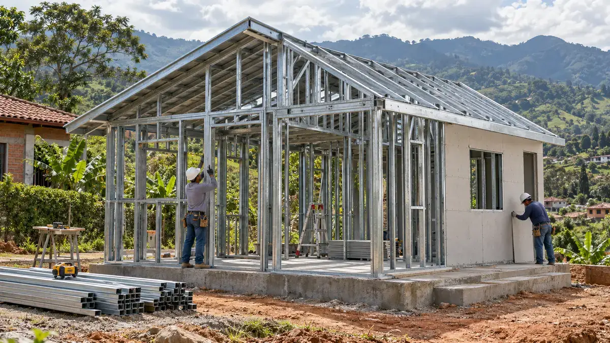Vivienda en construcción con estructura de Steel Framing en Colombia