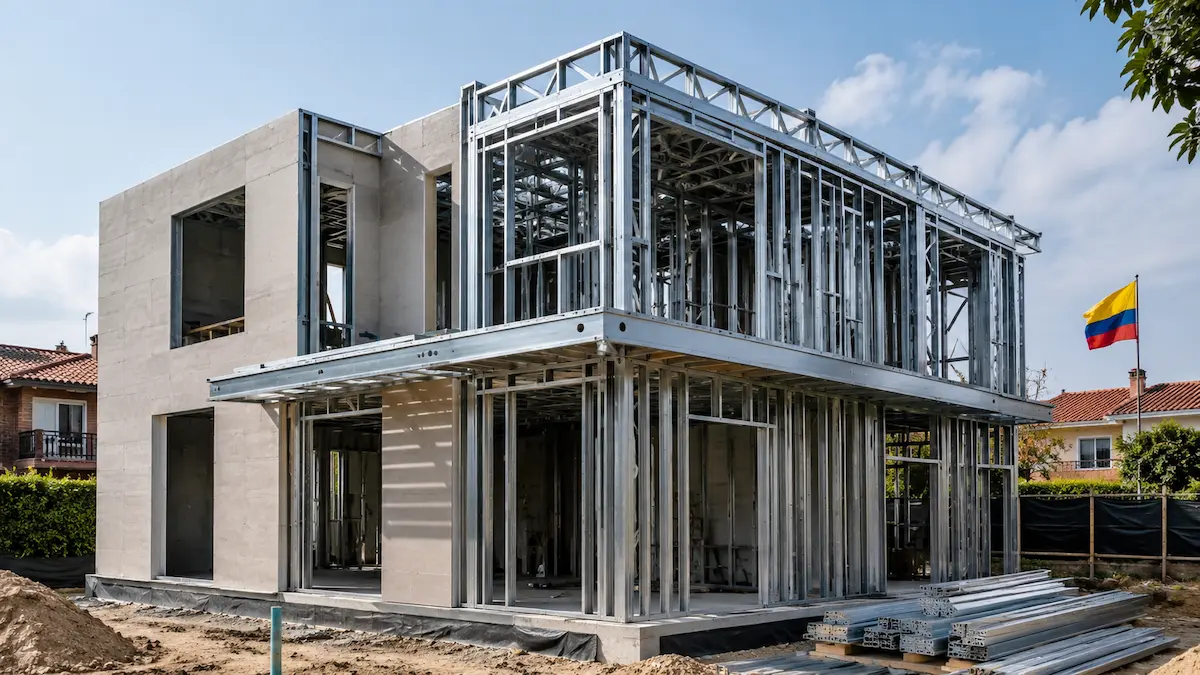 Vivienda de dos plantas en construcción con estructura de Steel Framing en Colombia
